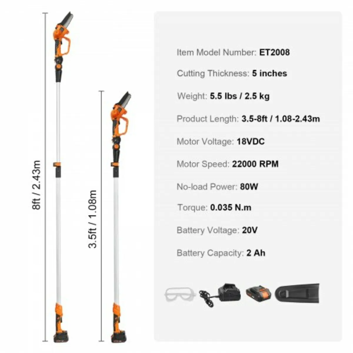 2-in-1 Cordless Pole Saw & Mini Chainsaw, 20V 2Ah - Image 4