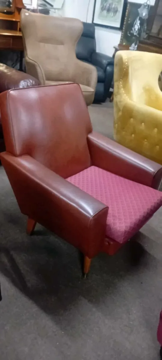Mid Century Faux Leather Fireside Chair