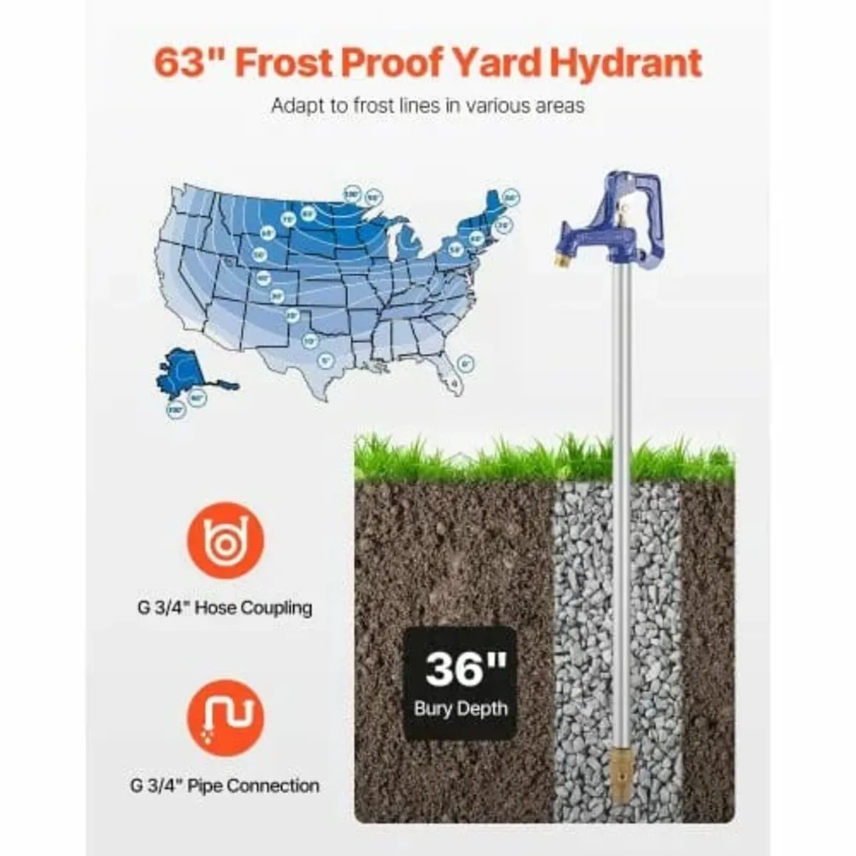 Frost Proof Yard Hydrant, 5.25 FT Freeze-Proof Out - Image 2