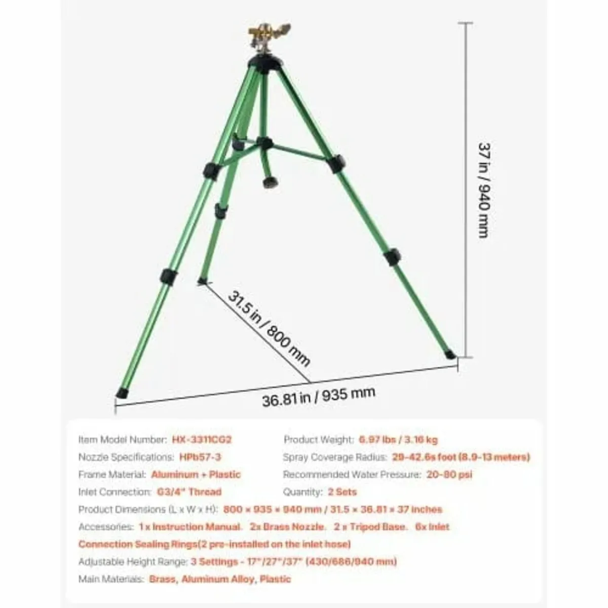 Impact Sprinkler on Tripod Base, 2 Packs, Heavy Du - Image 4
