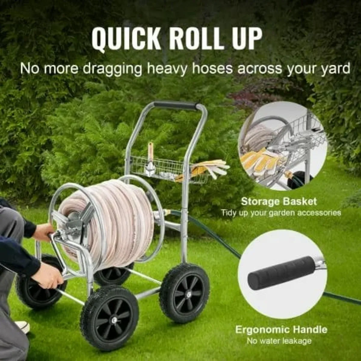 Hose Reel Cart, Hold Up to 250 ft of 5/8’’ Hose, G - Image 3