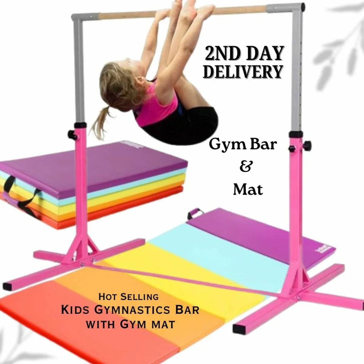 Gymnastic Adjustable Bar Kit for Kids with Mat - Image 1