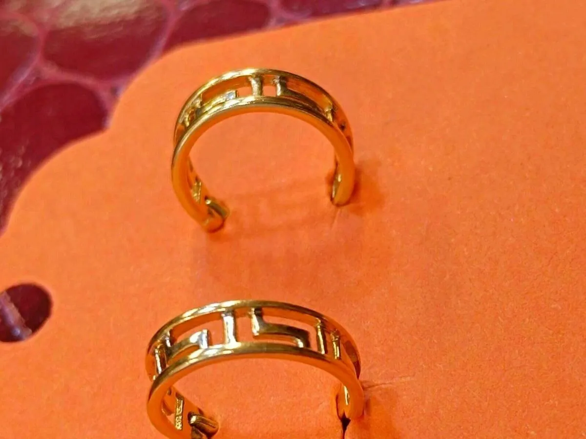 18k Yellow Gold Greek Key Hoops Earrings - Image 2