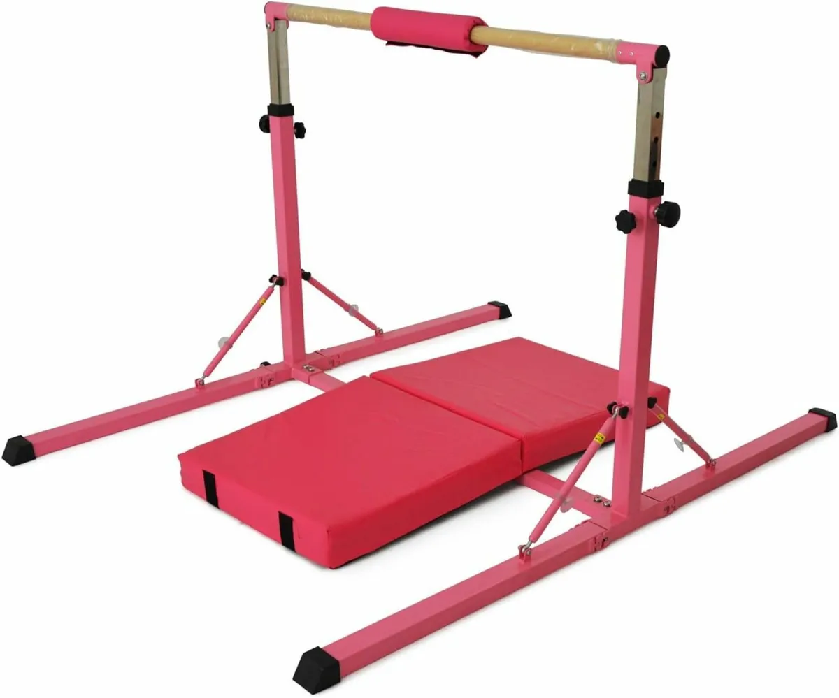 Gymnastic Kids Adjustable High Bar Set with Mat - Image 1