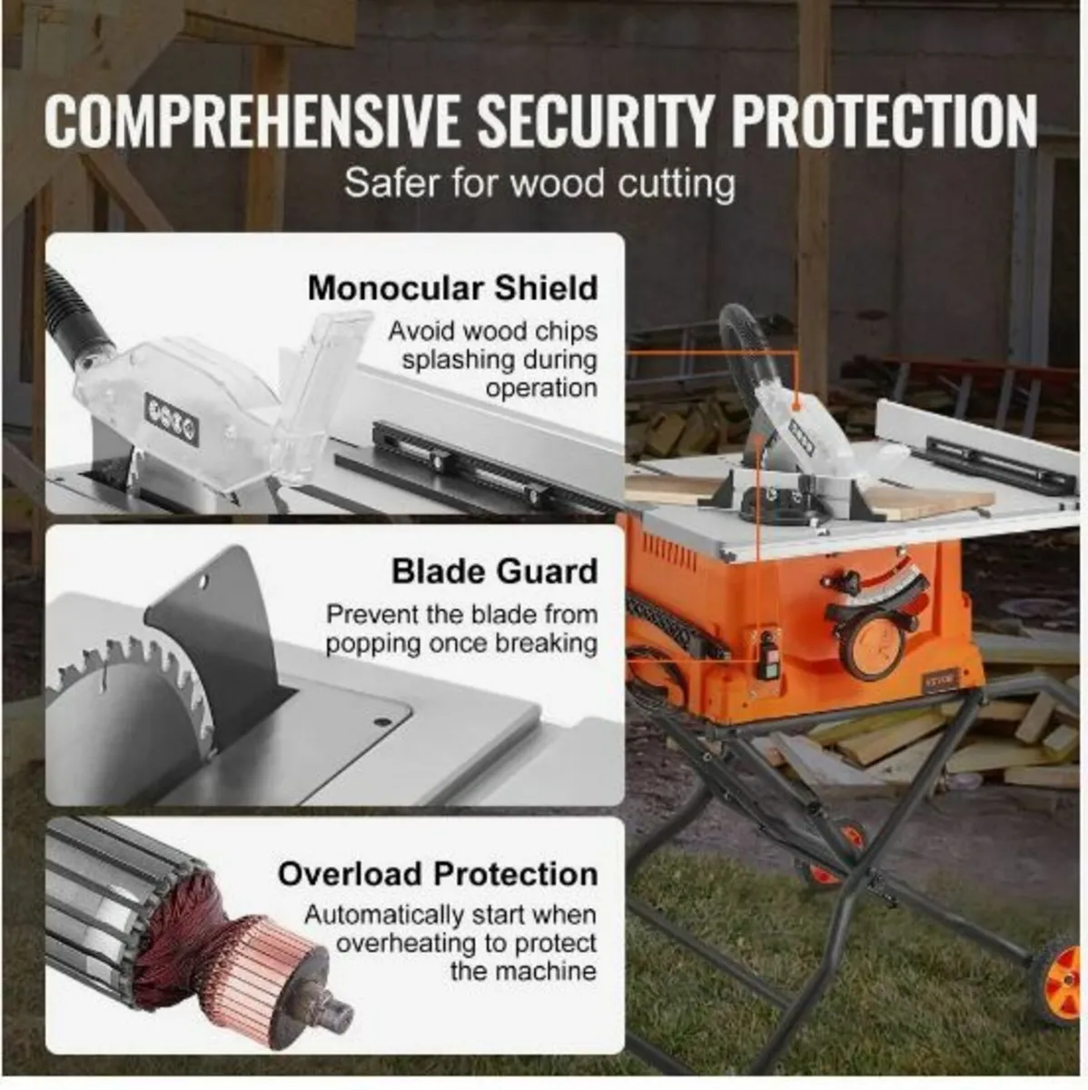 25.4 cm Table Saw w/ Stand Electric Cutting Machin - Image 2