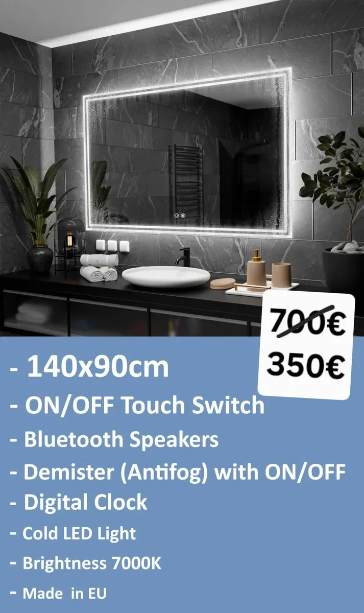 LED Bathroom Mirror 140x90cm Bluetooth Antifog