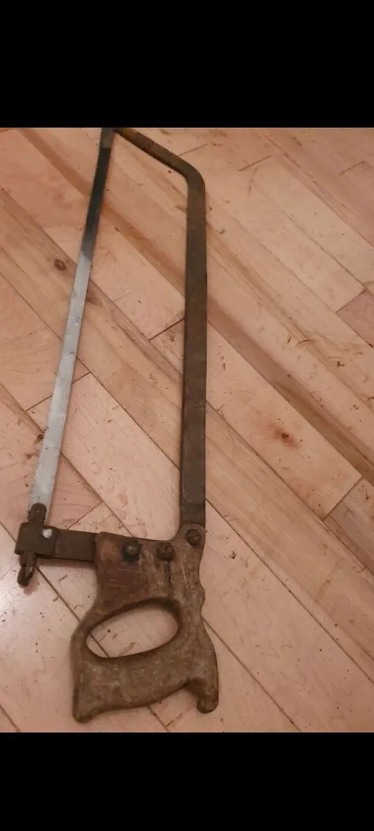 antique butcher saw cast iron and oak - Image 1