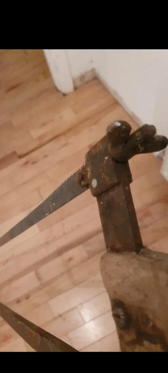 antique butcher saw cast iron and oak - Image 2