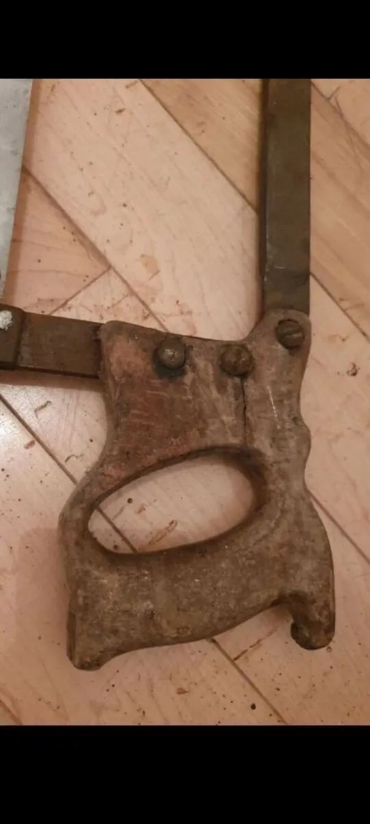 antique butcher saw cast iron and oak - Image 3