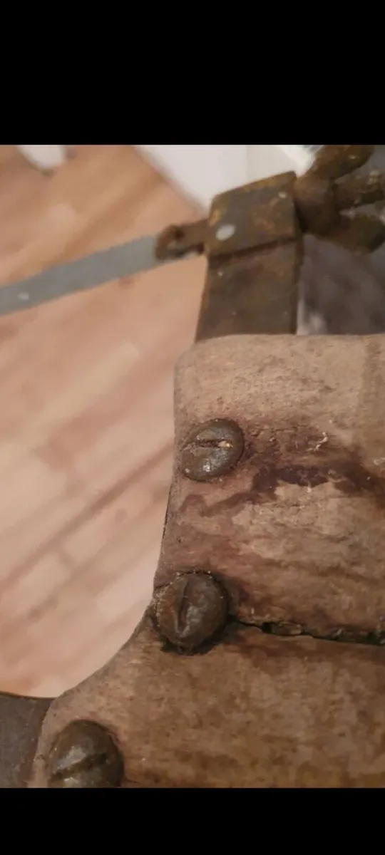 antique butcher saw cast iron and oak - Image 4