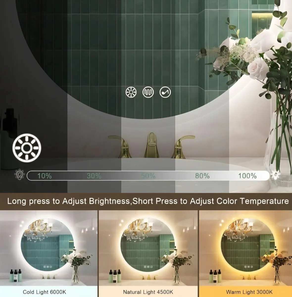 LED Bathroom Mirror Demister Defogger Bluetooth - Image 3