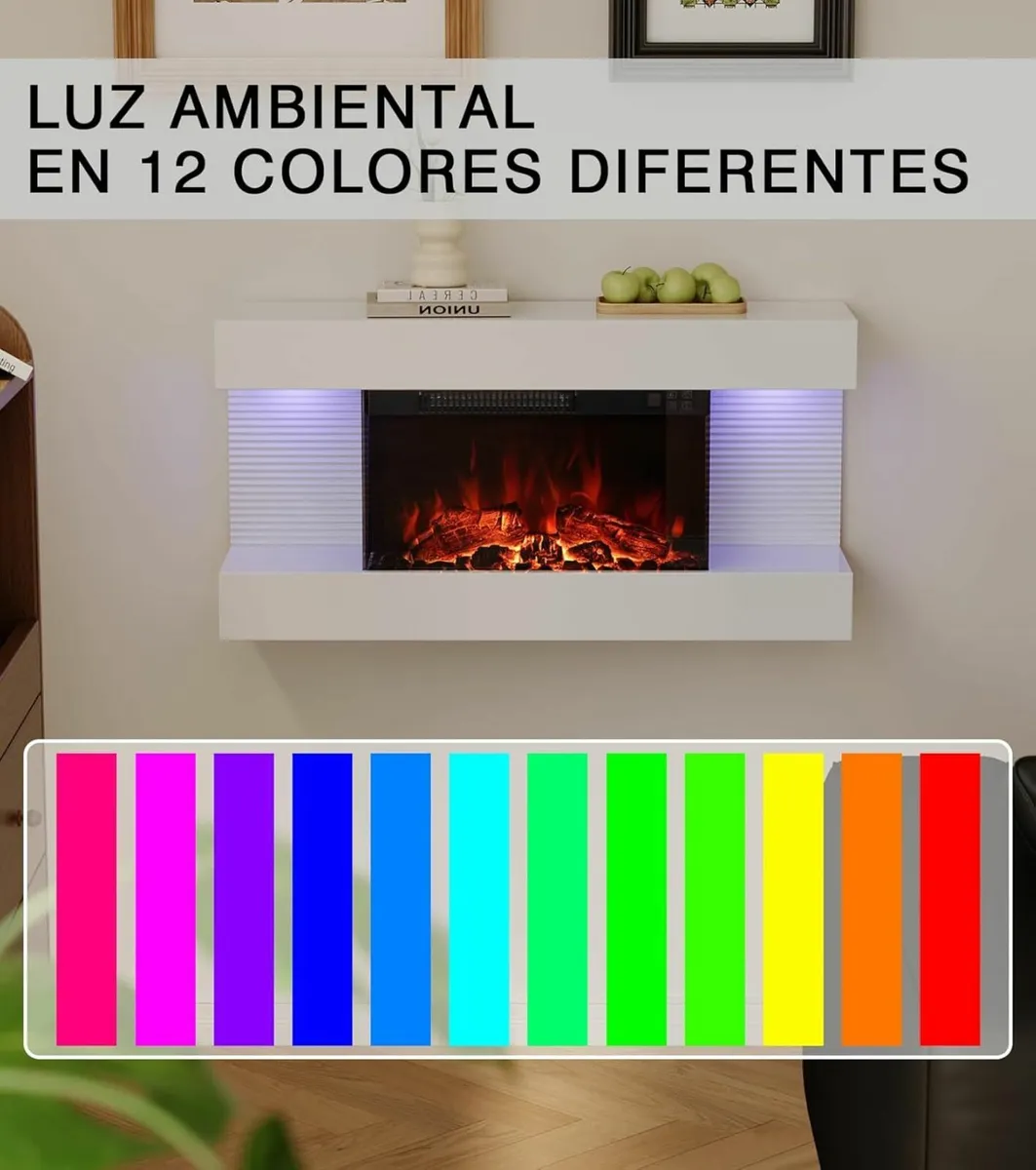 Wall-Mounted Electric Fireplace 12 Flame Colors - Image 2