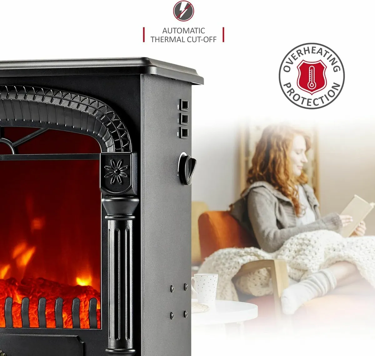 Electric Fireplace Stove Heater Wood Burner - Image 3