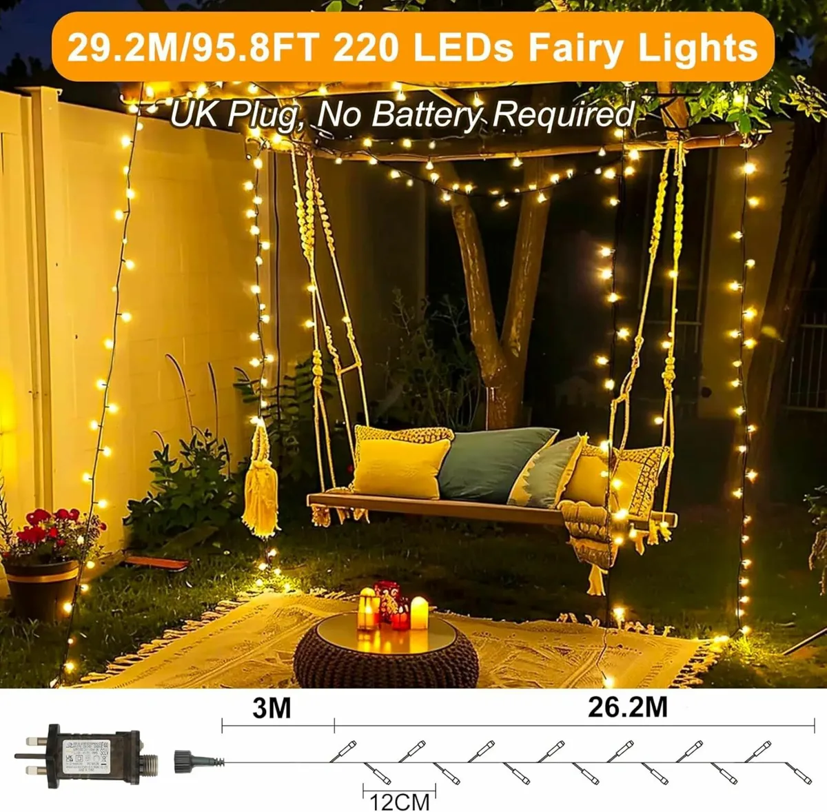 Christmas tree Fairy Lights 29.2M/95.8FT 220 LED - Image 4