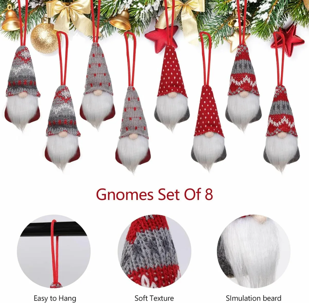 Christmas Gnomes Hanging Ornaments Set of 8 - Image 4