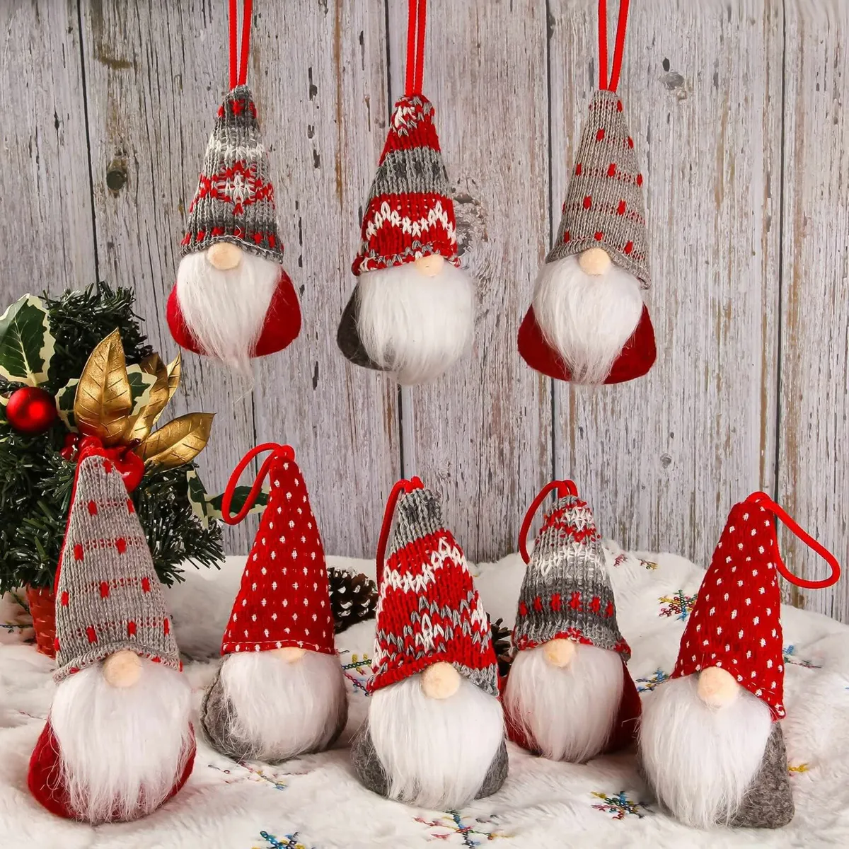 Christmas Gnomes Hanging Ornaments Set of 8 - Image 1