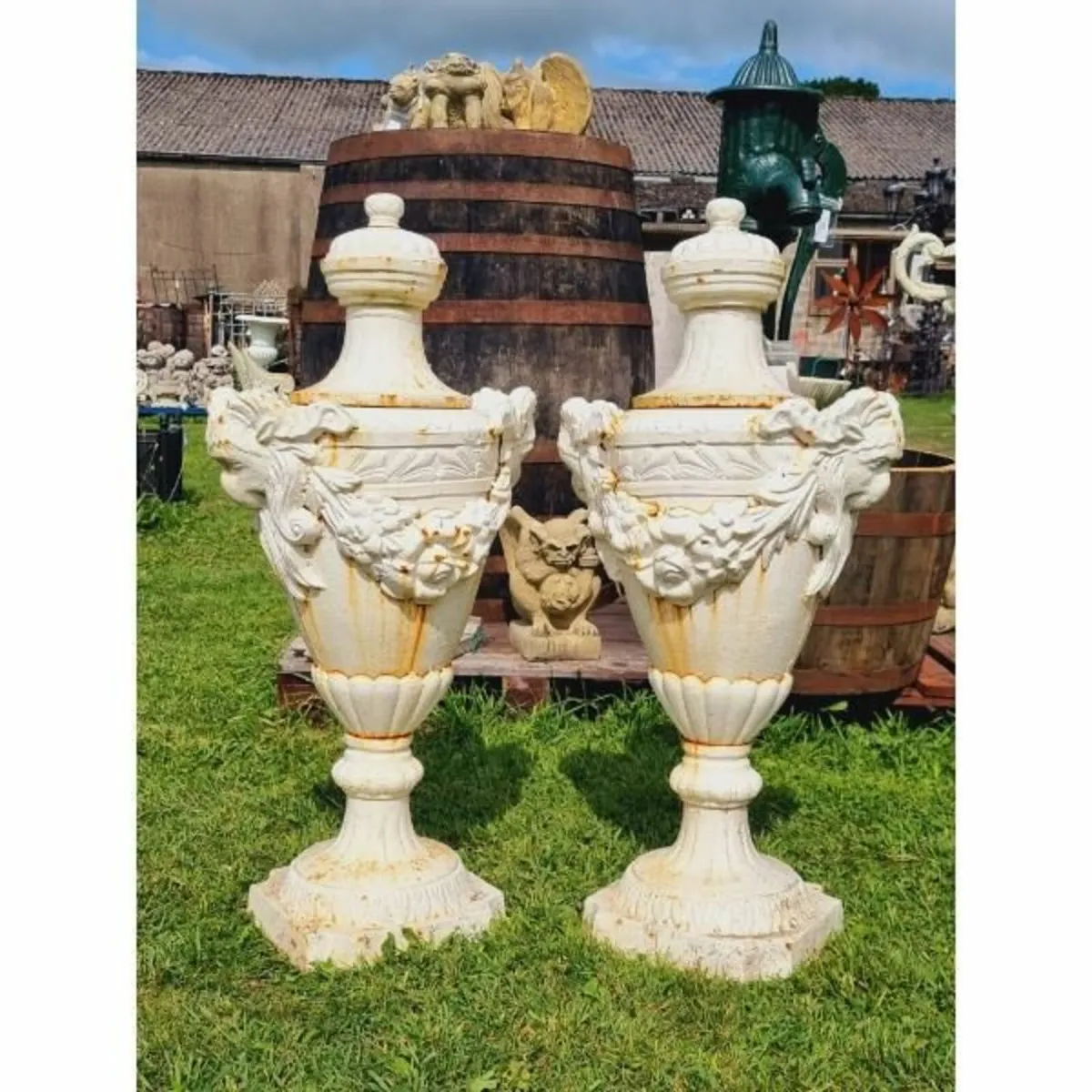 Pair of Tall Cast Iron Urn with Lid H356 - Image 1