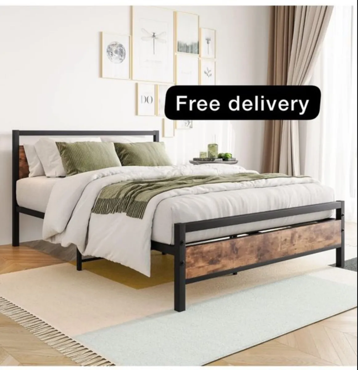 Double Bed Frames with Wood Headboard