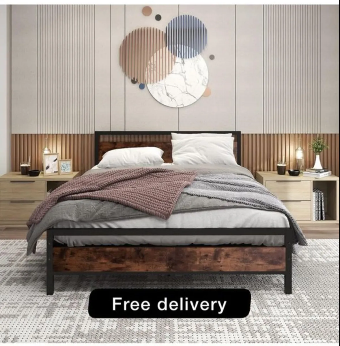 King Size Bed Frame with Wooden Headboard