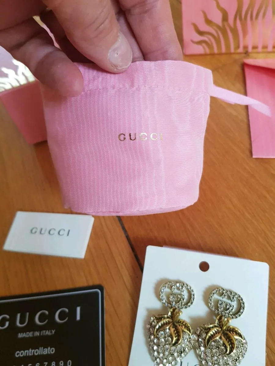 Gucci Double GG Logo Strawberry Crystal Earrings - Image 4