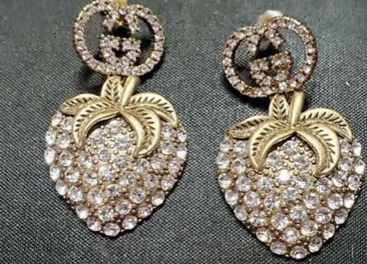 Gucci Double GG Logo Strawberry Crystal Earrings - Image 2