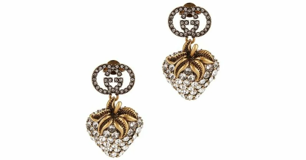 Gucci Double GG Logo Strawberry Crystal Earrings - Image 1