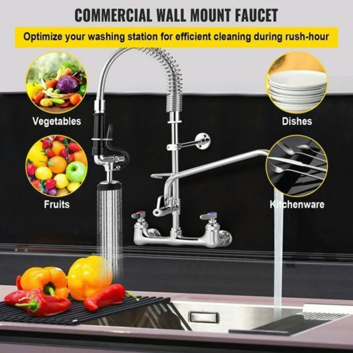 Commercial Faucet with Sprayer, 8" Adjustable Cent - Image 2