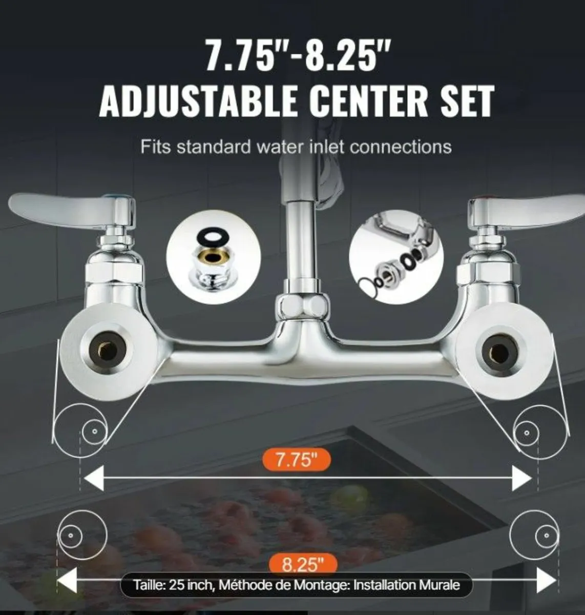 Commercial Faucet with Sprayer, 8" Adjustable Cent - Image 3