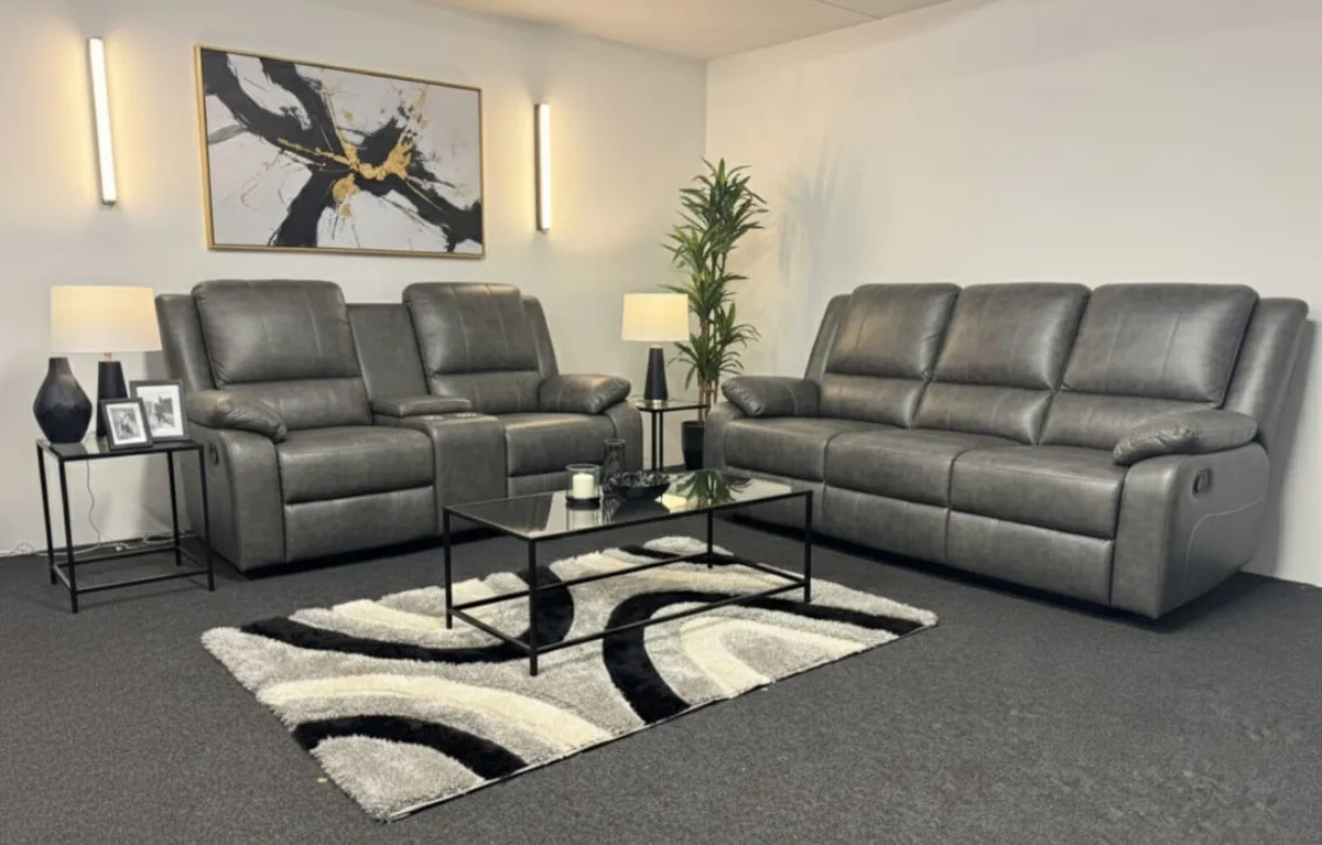 New 3+2+1 Black Leather Recliner Sofas - Image 2