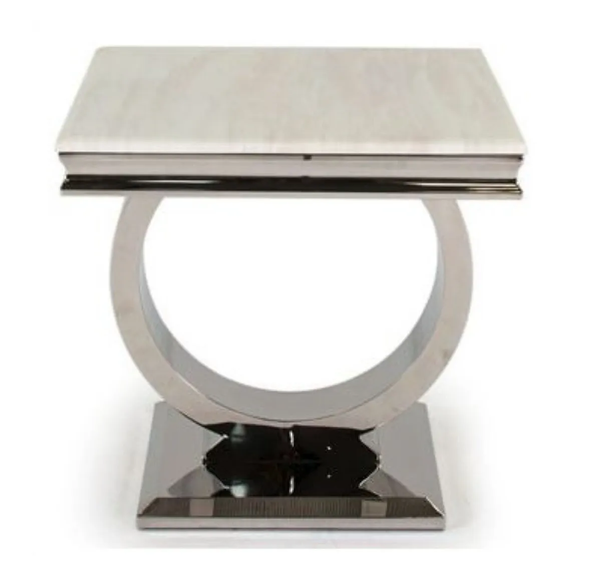 Solid Marble Coffee Table - Cream and Chrome - Image 1