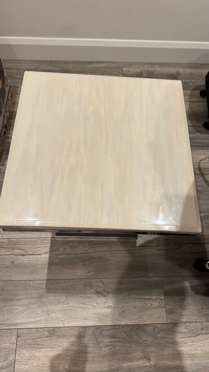 Solid Marble Coffee Table - Cream and Chrome - Image 3