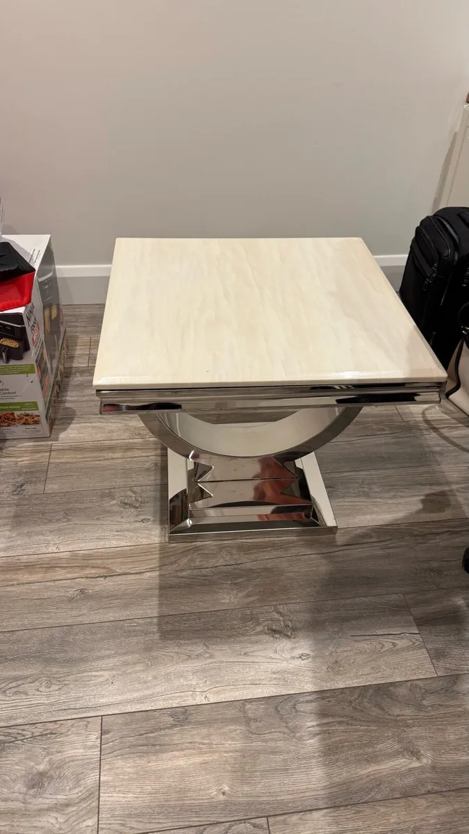 Solid Marble Coffee Table - Cream and Chrome - Image 4