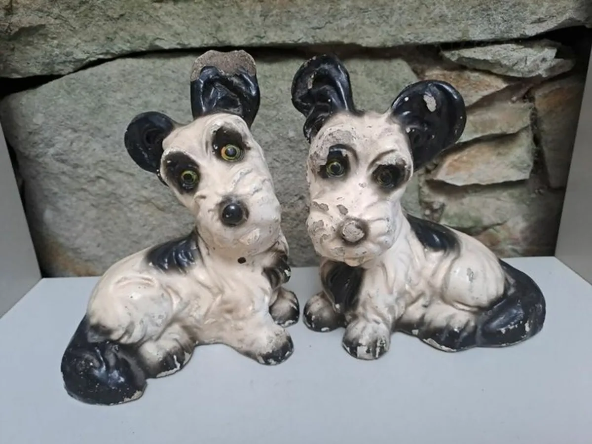 Vintage chalkware terrier dogs - Image 1