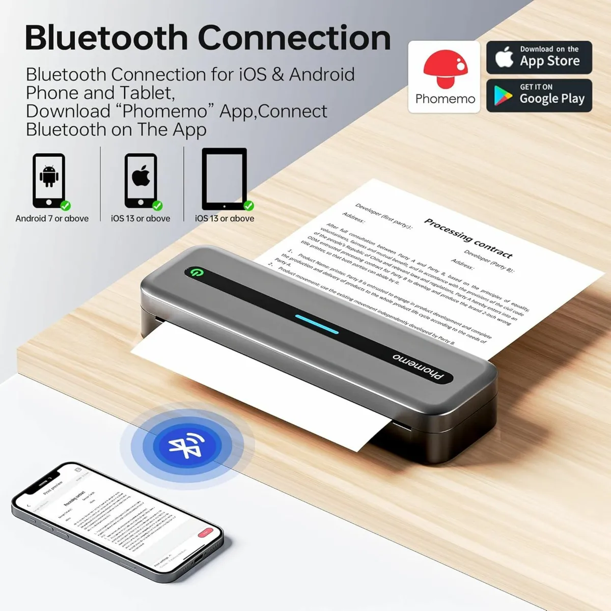 Printer Compact Portable A4 Thermal Bluetooth Mobi - Image 3