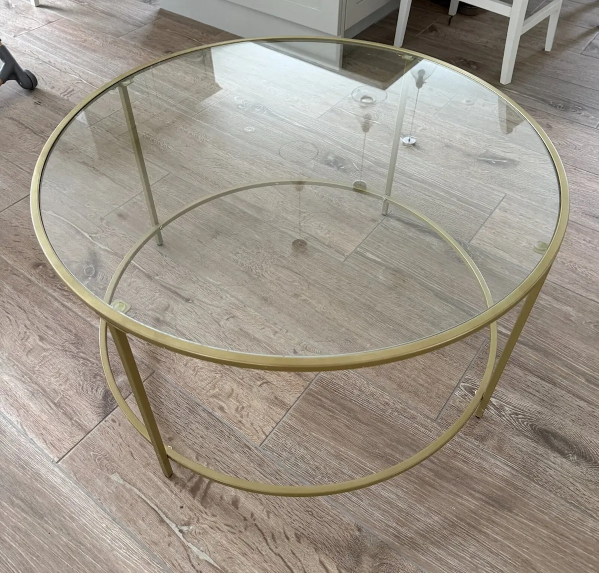 Gold glass round coffee table - Image 3