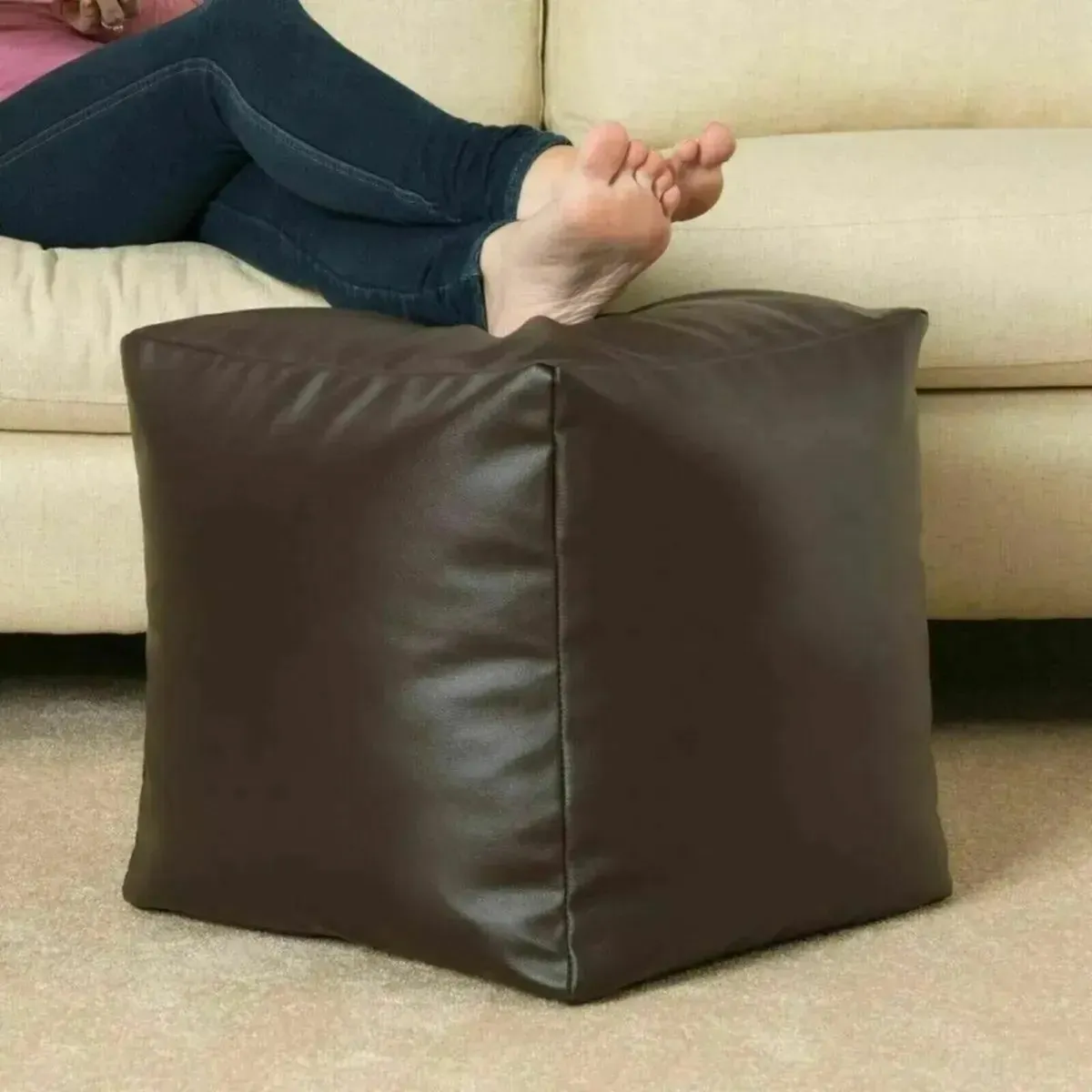 Bean Bag Pouffe Cover Medium Brown Unfilled - Image 3