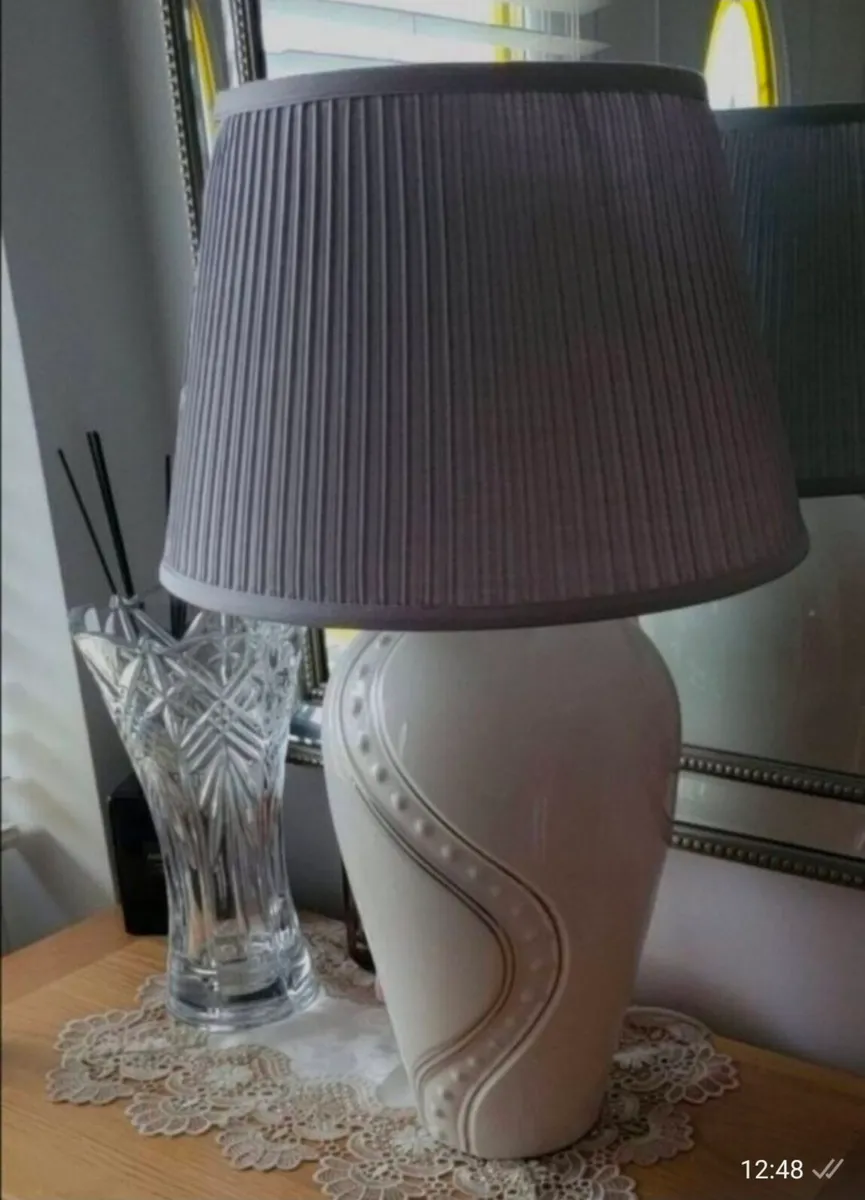 Table Lamp . White  shade  grey