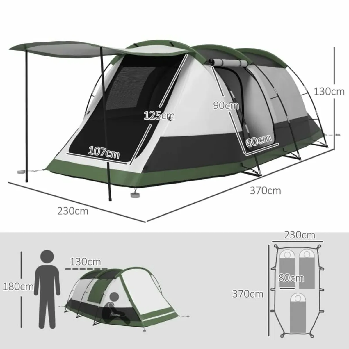 Three-Man Camping Tent, with Two Rooms and Porch - - Image 4