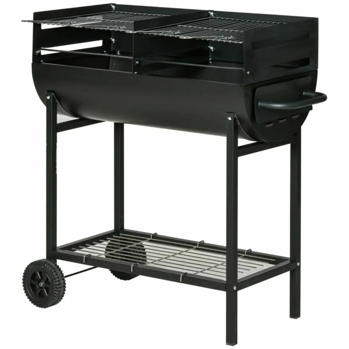 Steel 2-Grill Charcoal BBQ w/ Wheels Black - Image 2
