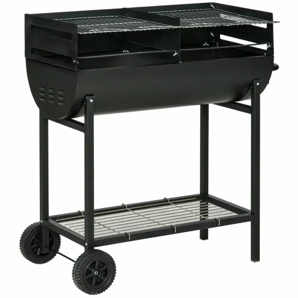 Steel 2-Grill Charcoal BBQ w/ Wheels Black - Image 4