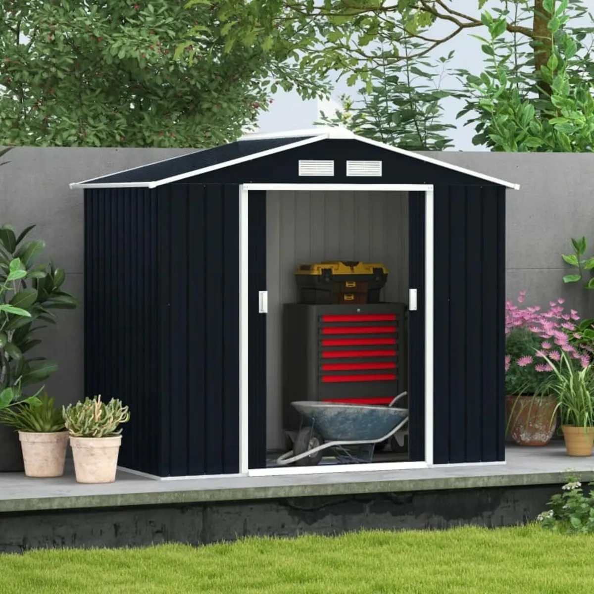 7ft x 4ft Lockable Garden Shed Large Patio Roofed - Image 3
