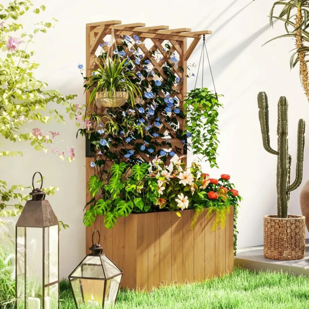 Wooden Planter with Trellis, Freestanding Raised G - Image 4