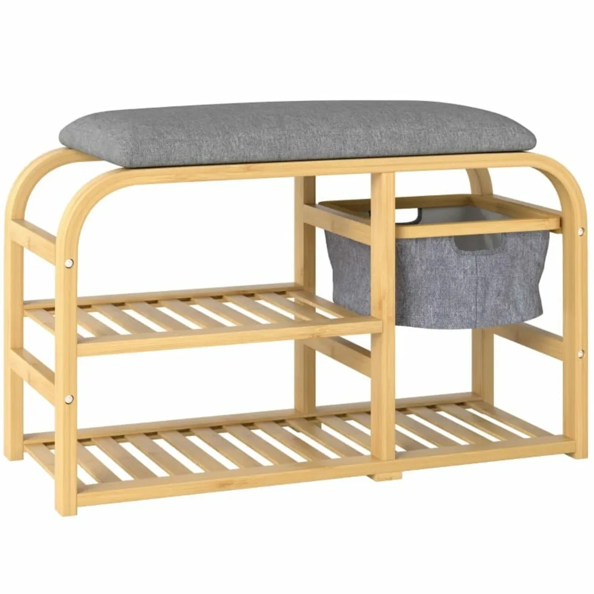 Shoe Bench with Shelves, Shoe Storage Bench, Bambo - Image 1