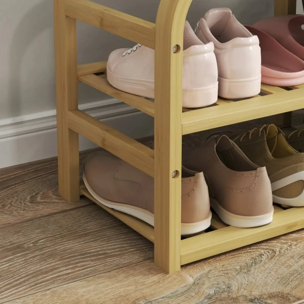 Shoe Bench with Shelves, Shoe Storage Bench, Bambo - Image 4