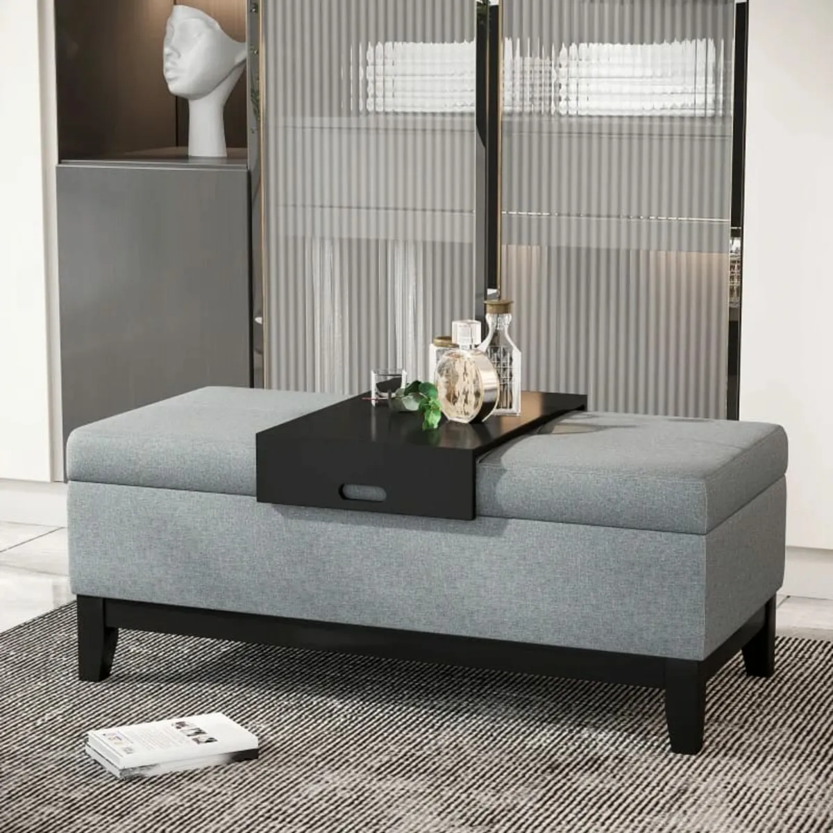 Bench with Storage, Removable Tray Upholstered Ben - Image 2