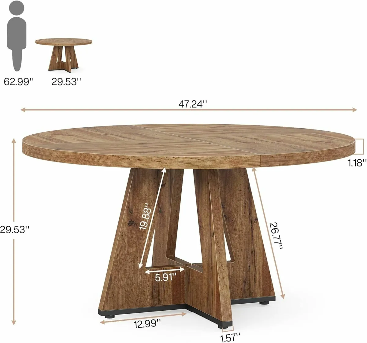 Round Dining Table, 120 cm Kitchen Table 4 People - Image 2
