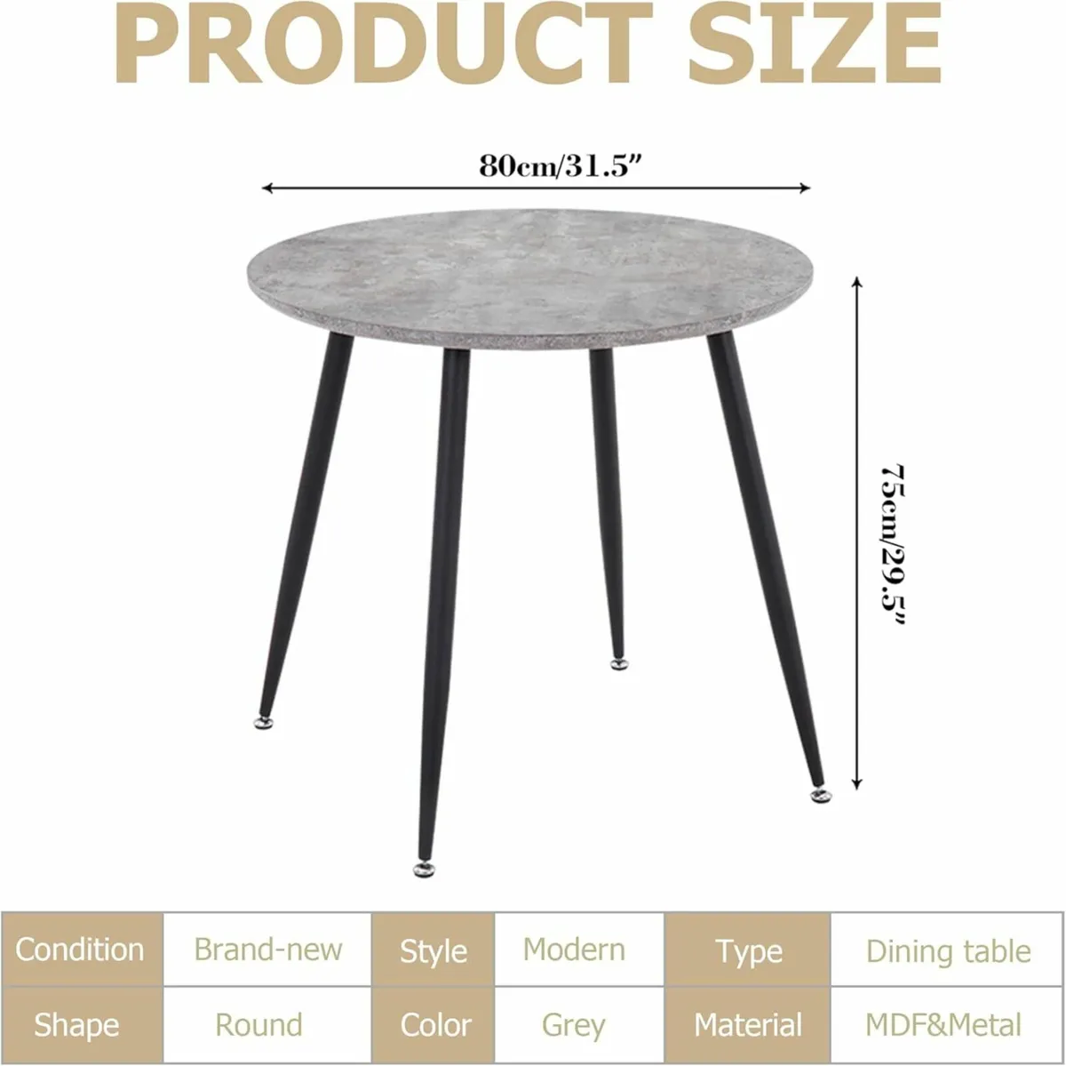 Round Dining Table 80cm Industrial Style Wooden - Image 3