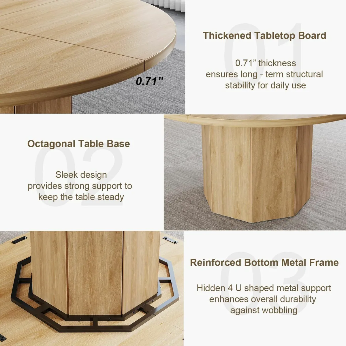 120cm Wooden Round Dining Table for 4 - Image 3