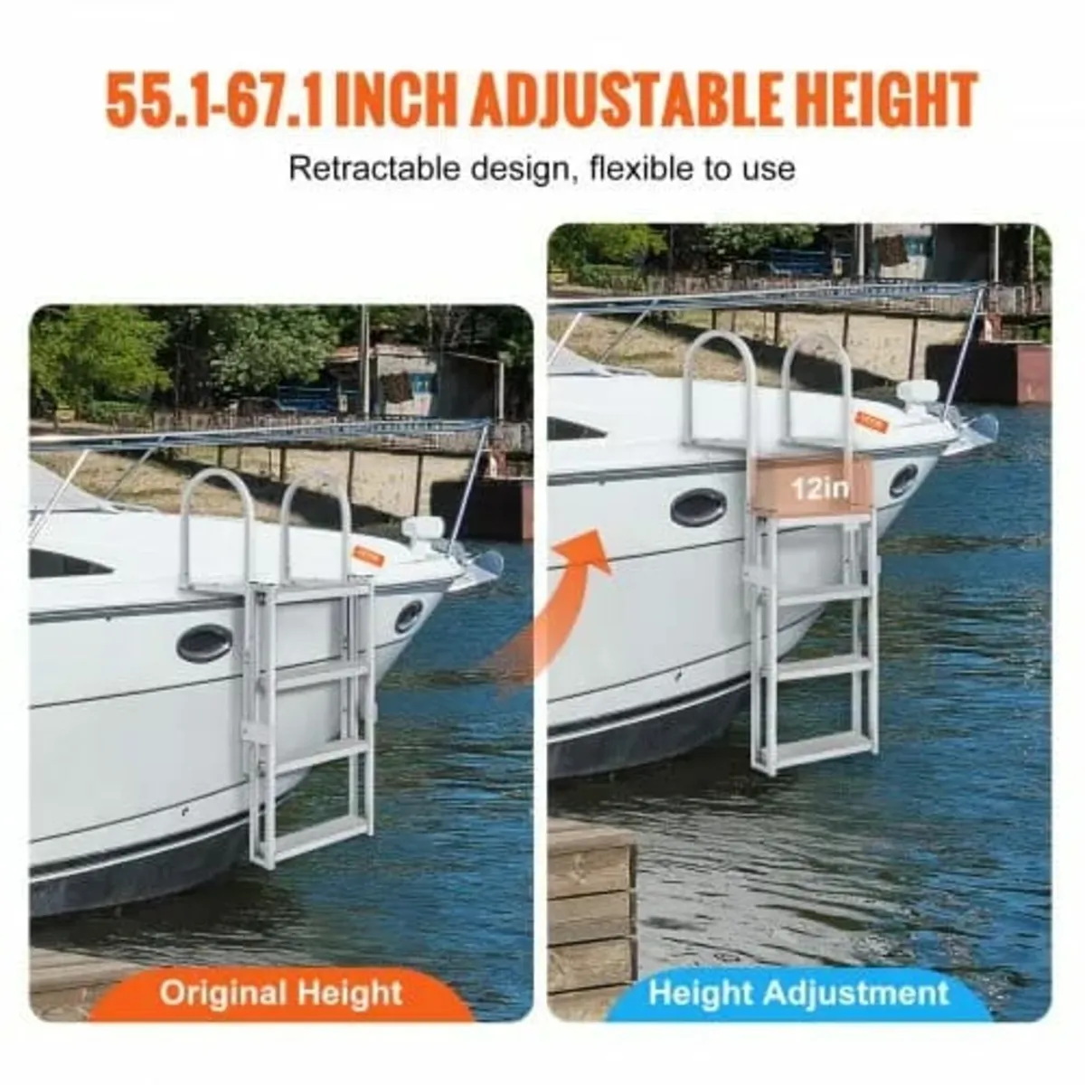 Dock Ladder, Retractable 4 Steps, 350 lbs Load Cap - Image 3