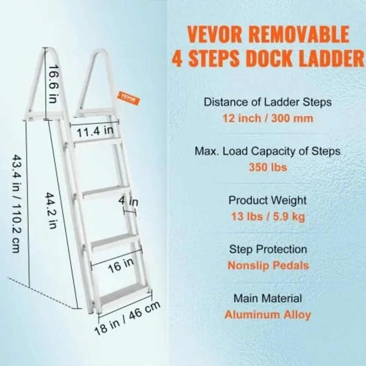 Ladder, Removable 4 Steps, 350 lbs Load Capacity, - Image 3